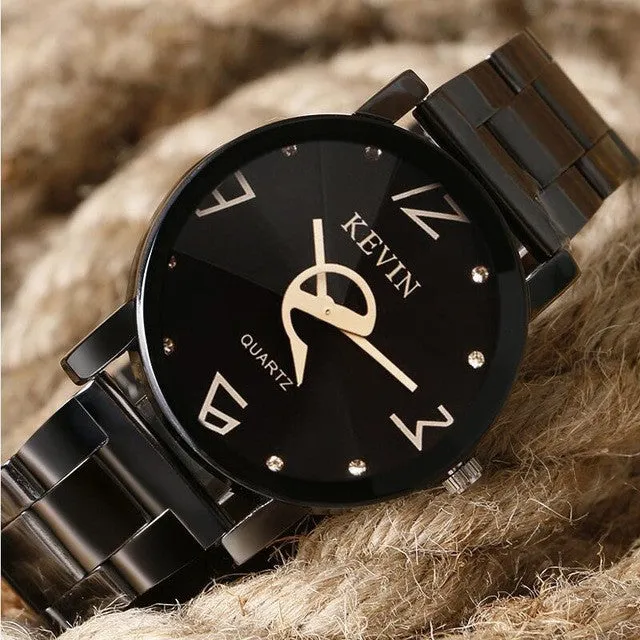 Men Watch Black KEVIN Creative Wrist Watch Men's Stainless Steel Quartz Watches Sports Casual Dress Clock erkek kol saati