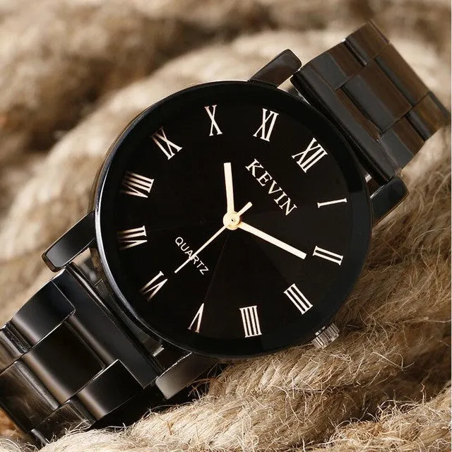 Men Watch Black KEVIN Creative Wrist Watch Men's Stainless Steel Quartz Watches Sports Casual Dress Clock erkek kol saati