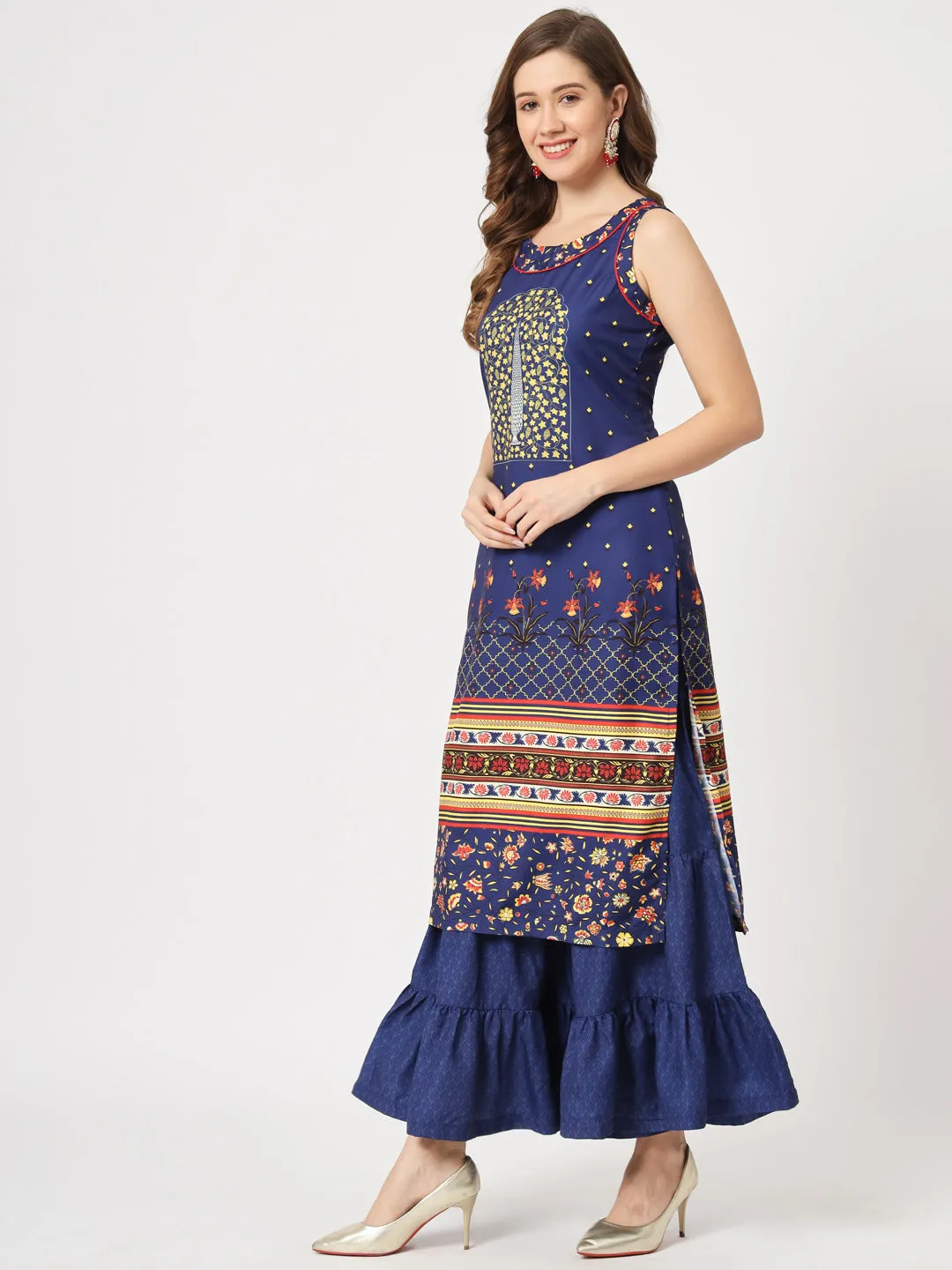 Mughal Printed Sleeveless Kurta