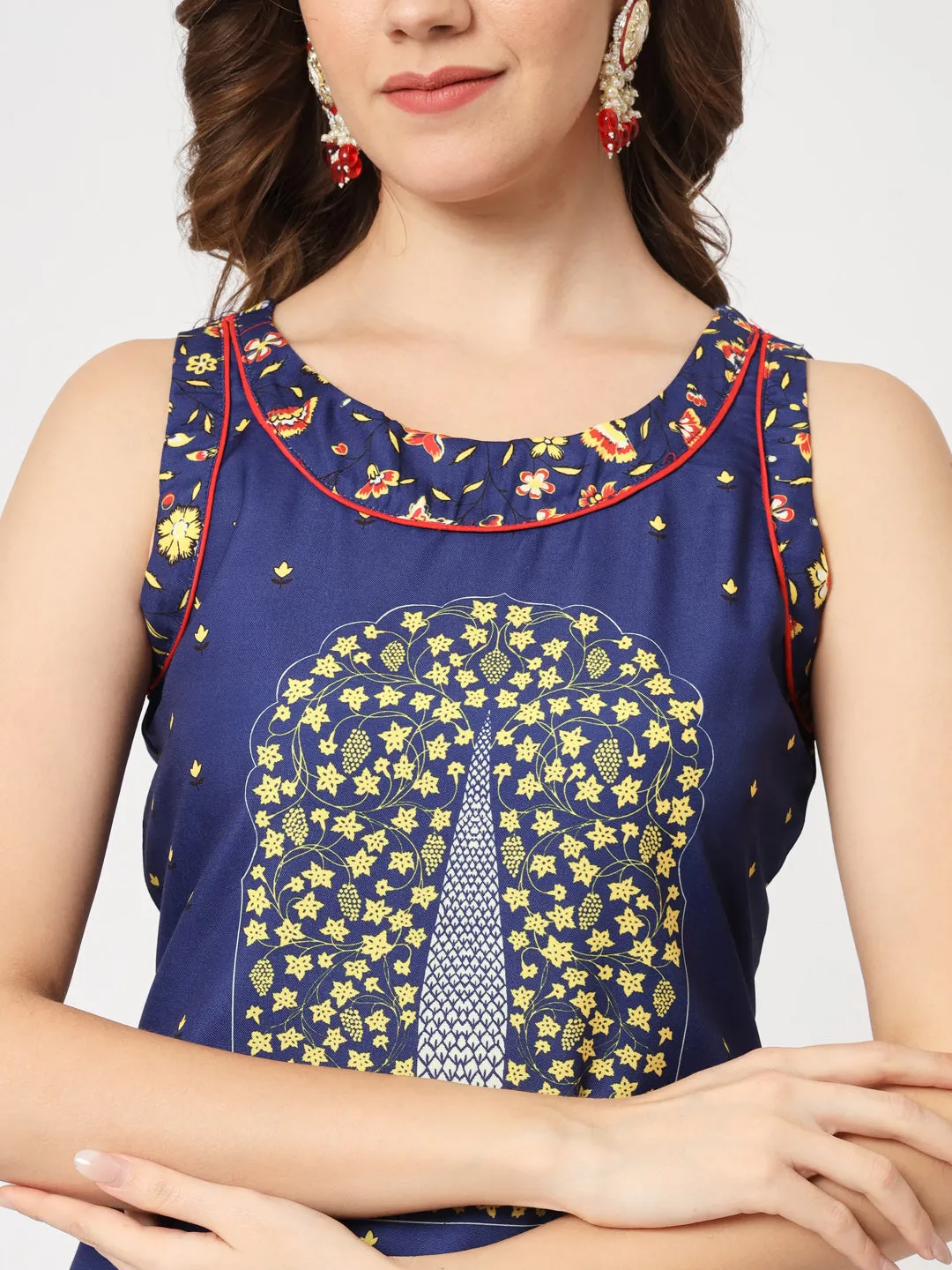 Mughal Printed Sleeveless Kurta