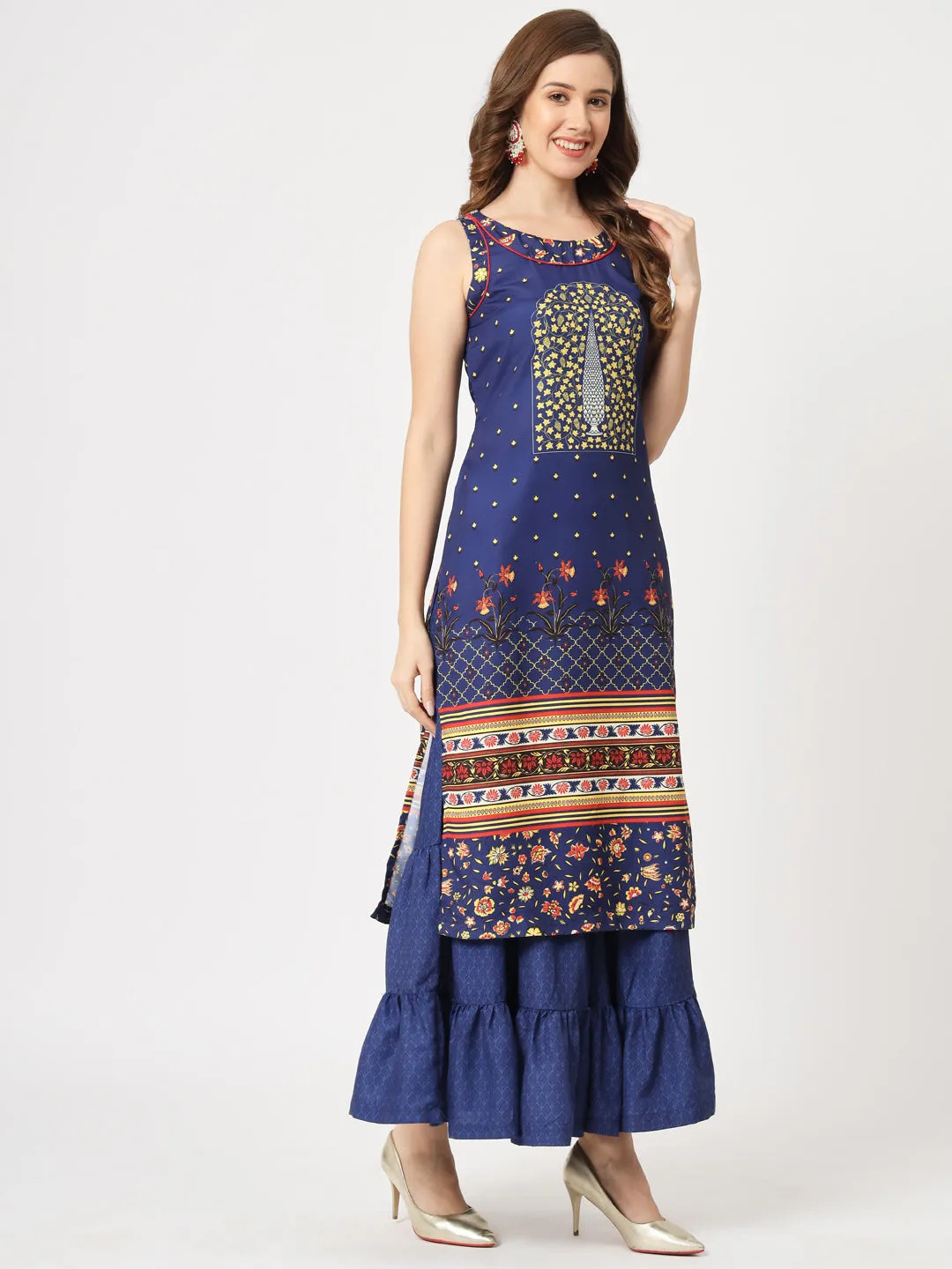 Mughal Printed Sleeveless Kurta