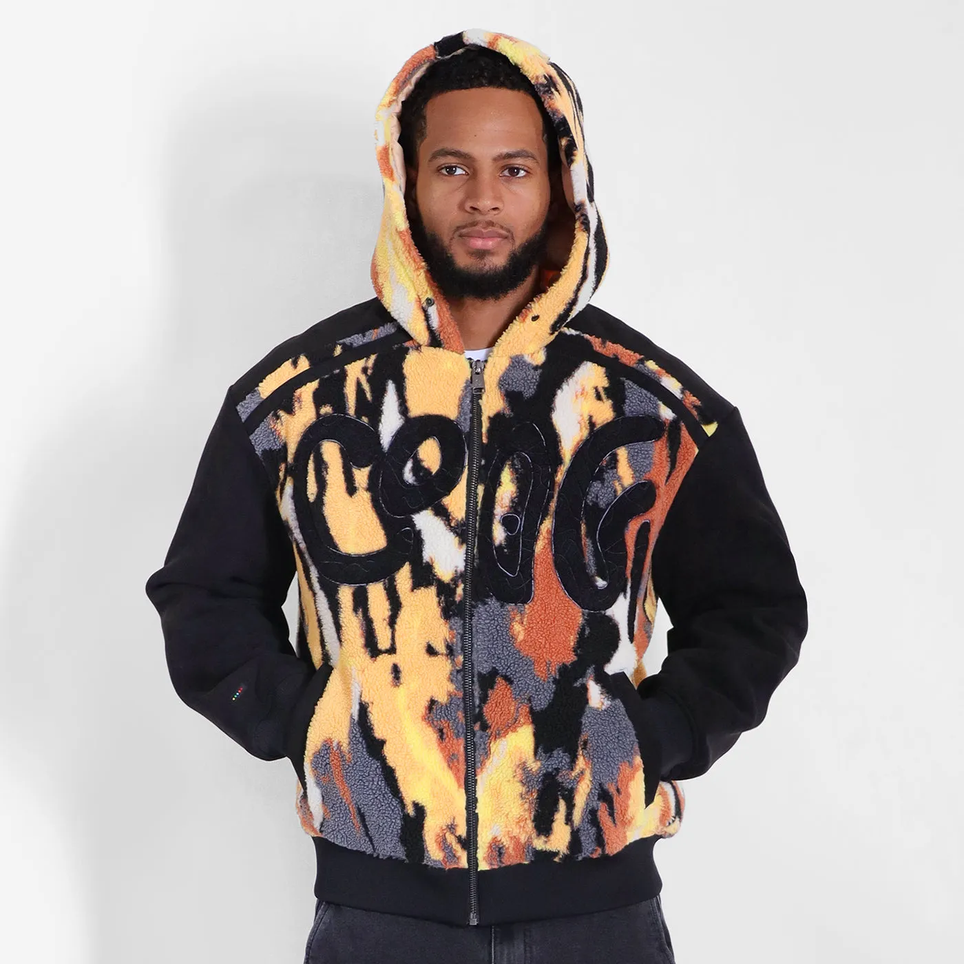 New - COOGI Intarsia Full-Zip Sherpa Hoody - Oversized