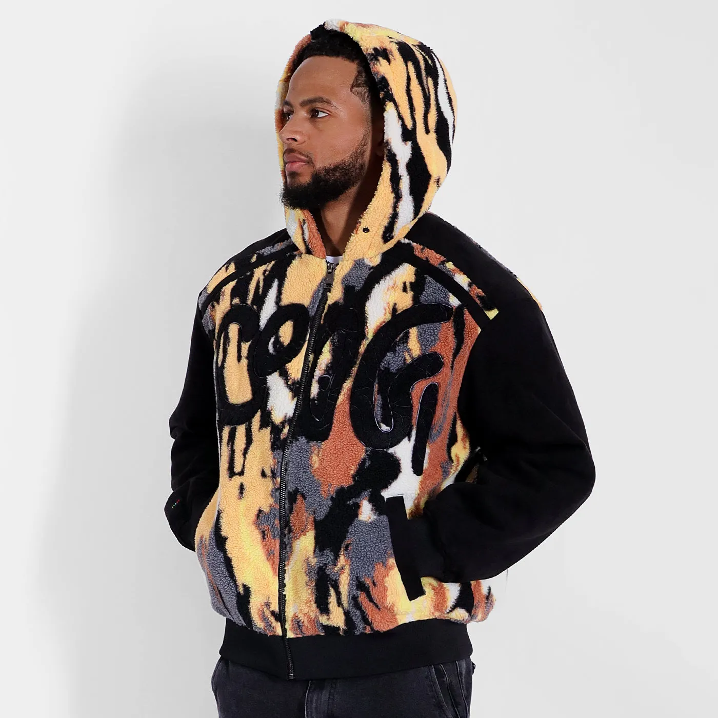 New - COOGI Intarsia Full-Zip Sherpa Hoody - Oversized