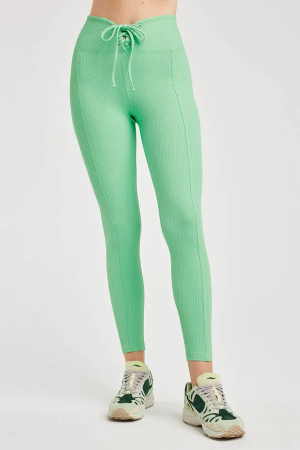 Ribbed Football Leggings in Watermelon Green