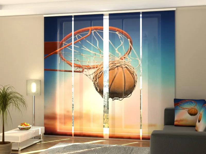 Sliding Panel Curtain Basketball Ball in Net