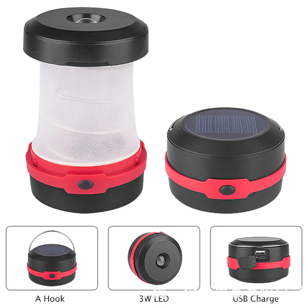 Solar Powered LED Camping Lantern, Collapsible Design USB