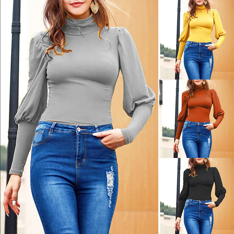 Women's Long Sleeve Slim Fit Turtleneck Basic T-Shirts