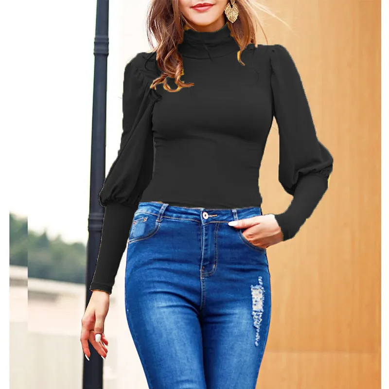 Women's Long Sleeve Slim Fit Turtleneck Basic T-Shirts