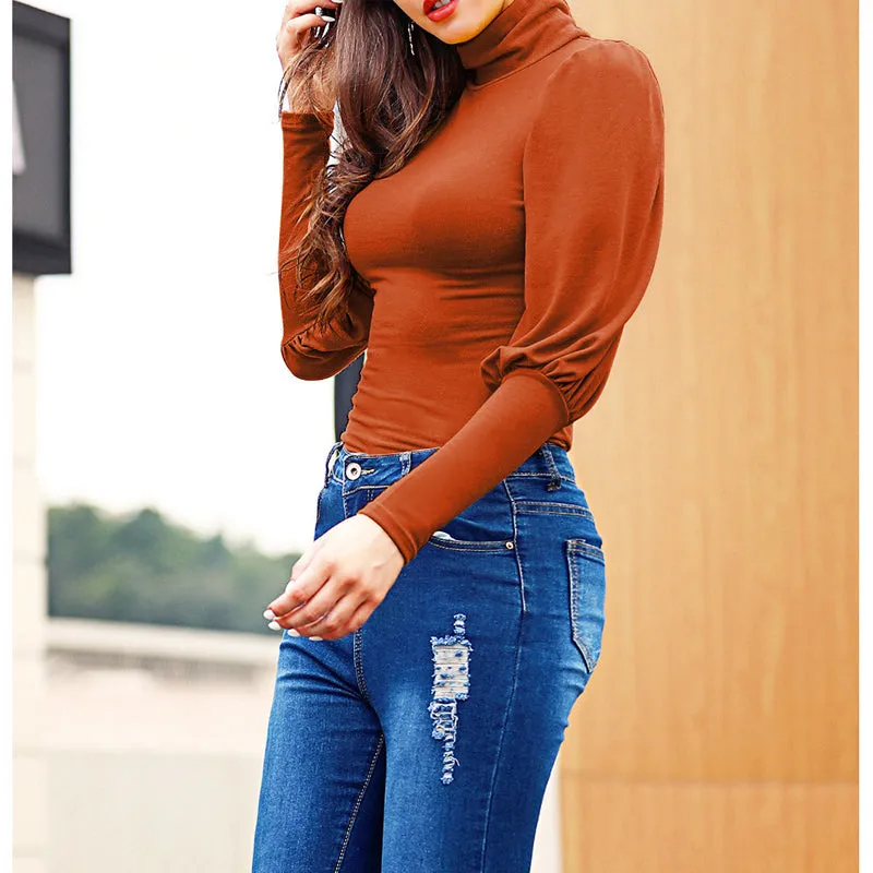 Women's Long Sleeve Slim Fit Turtleneck Basic T-Shirts