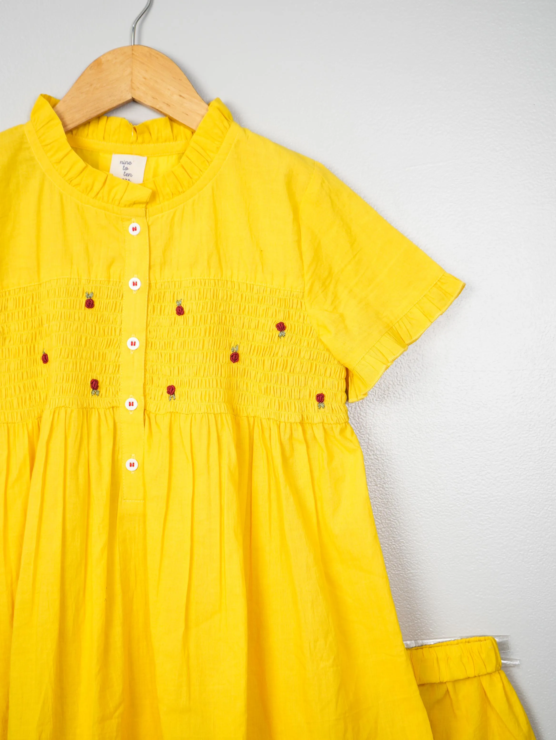 Yellow Smocking and Embroidery 
 Detail PJ Set